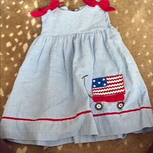 Blue and Red Kids Dress with Wagon Design
